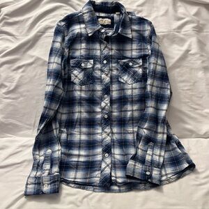 Weatherproof Vintage Plaid Flannel Shirt Blue & White Women's M